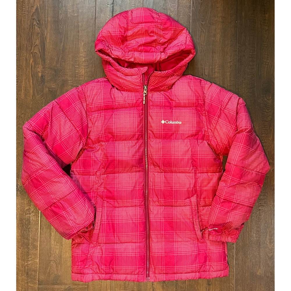 Columbia Girls L 14/16 Pink Plaid Omni-Heat Puffer Jacket Hooded Winter Coat